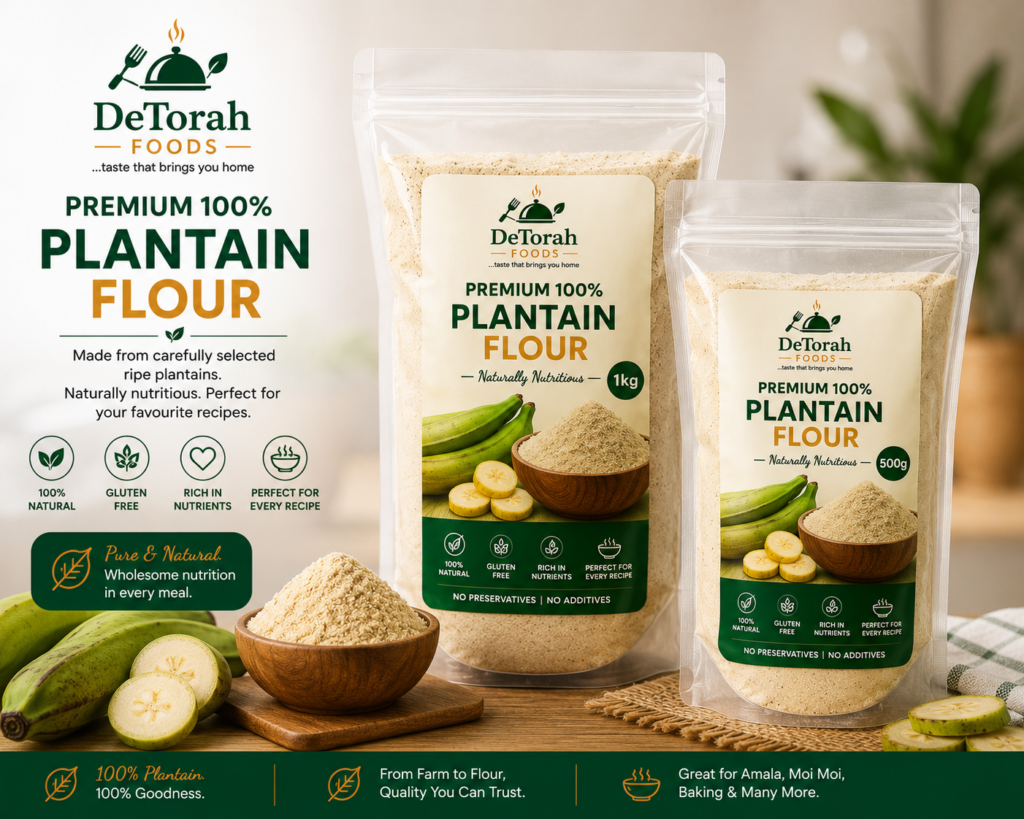 image of plantain flour for swallow at shop Nigerian groceries