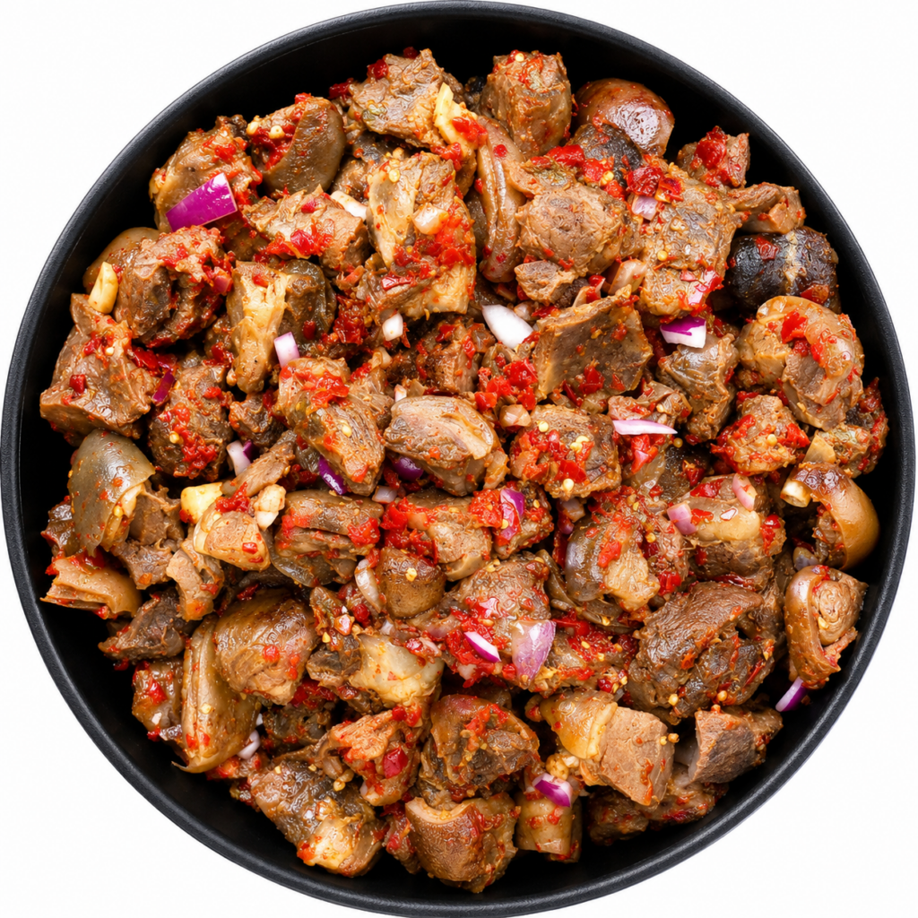 Freshly prepared Asun goat meat ready to shop Nigerian groceries